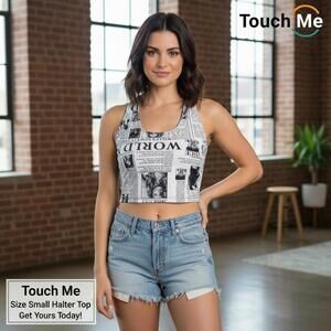 Touch Me Women's Newspaper Print Crop Top Size Small